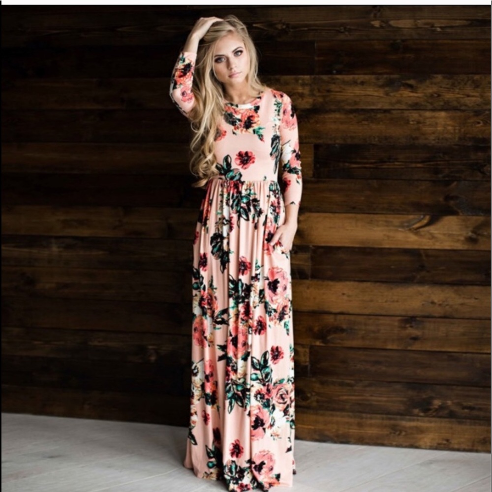 Pink Floral Boho Maxi dress size xl